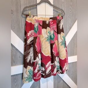 172. AK Anne Klein Multicolored Floral Pleated Fit & Flare Skirt w/zip
